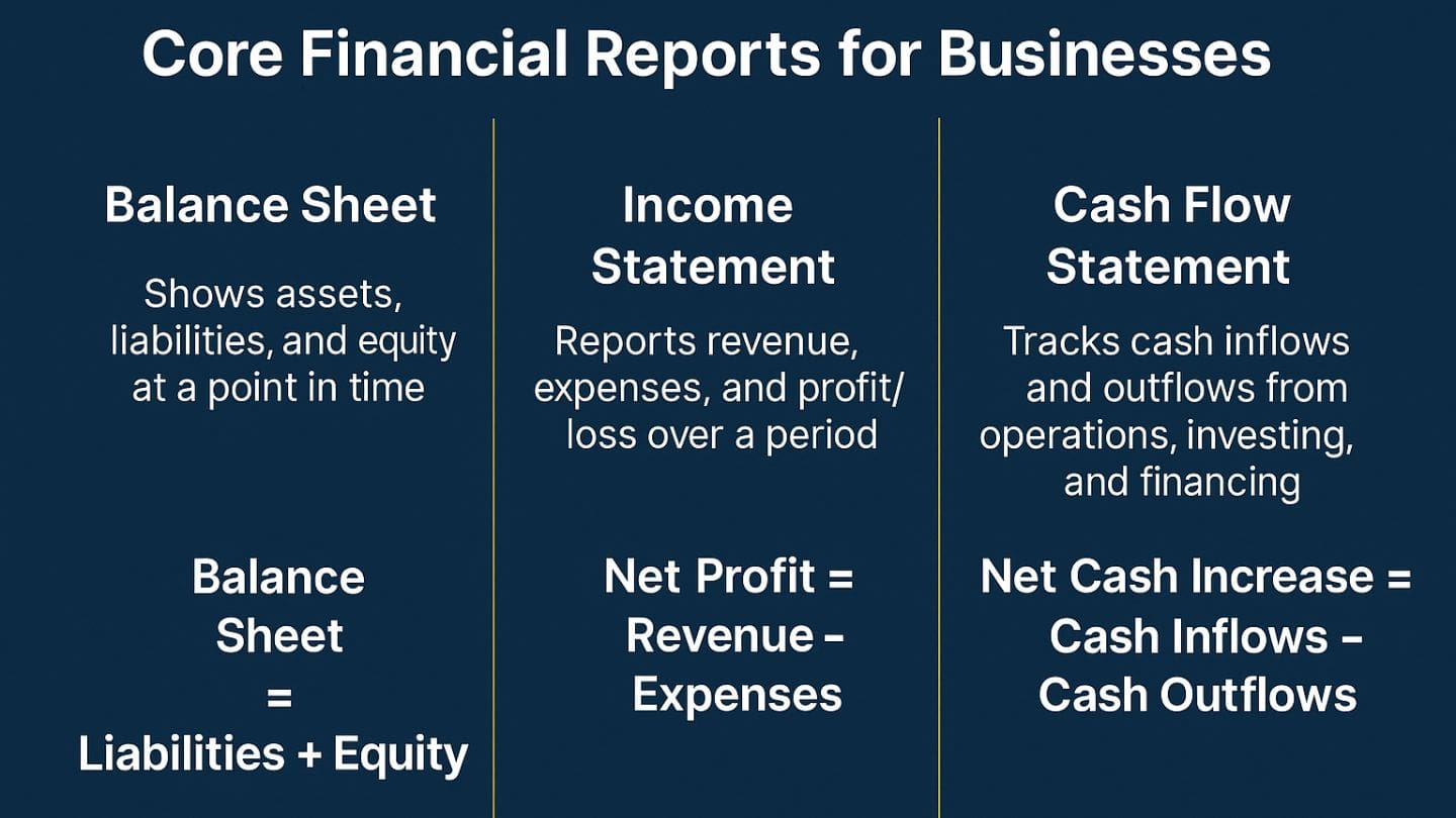 core financial reports for business summary