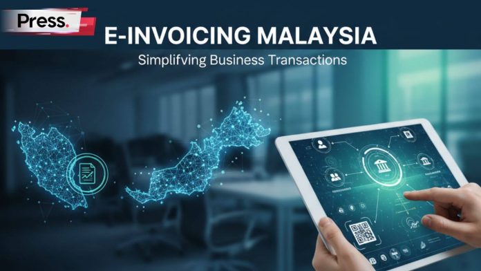 einvoice-malaysia-a-fair-asian-hand-using-ipad-to-search-and-with-Malaysia-map-and-QR-code-shown