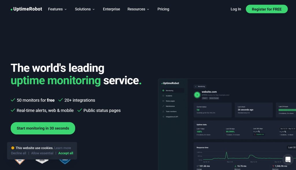UptimeRobot website performance monitoring tool