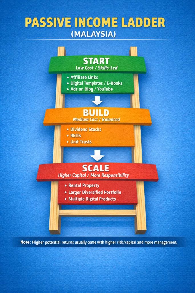 Infographic illustration of a passive income ladder