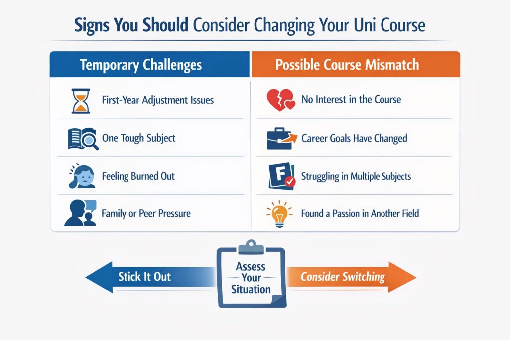 Infographic about signs you should change university courses