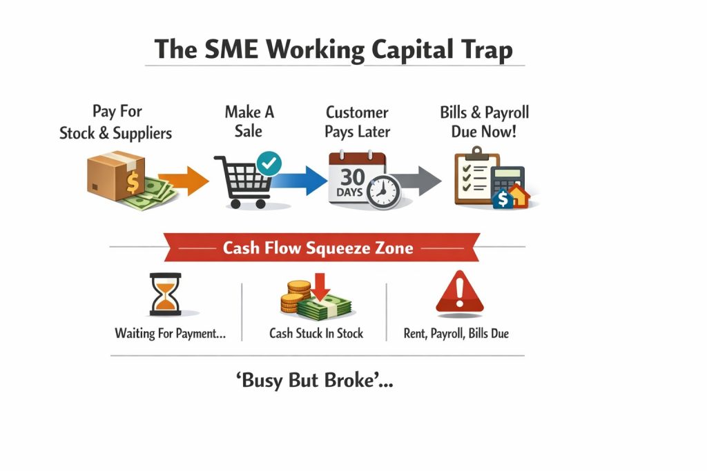 Infographic showing a common SME working capital trap