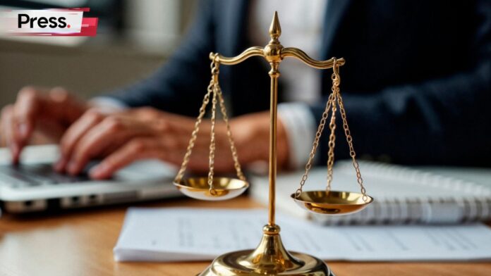 Photo of a scale on a workdesk, symbolizing justice and due process in AWOL employee cases.