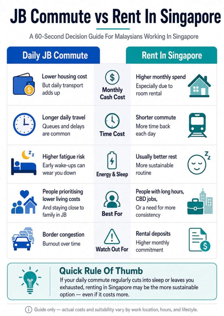 JB commuting vs Singapore renting infographic