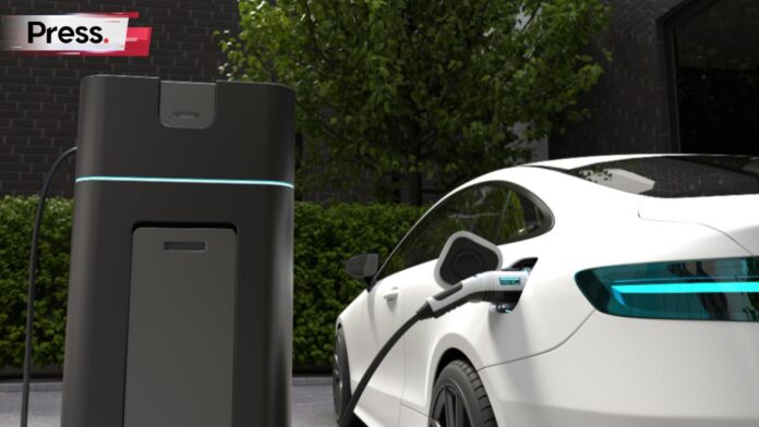Photo of an EV at a charging station